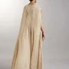 Cream Pre Draped Indo Western Saree With Jacket
