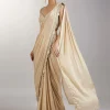 Cream Pre Draped Indo Western Saree With Jacket