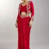 Red Crop Top Skirt With Embellished Jacket
