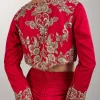 Red Crop Top Skirt With Embellished Jacket