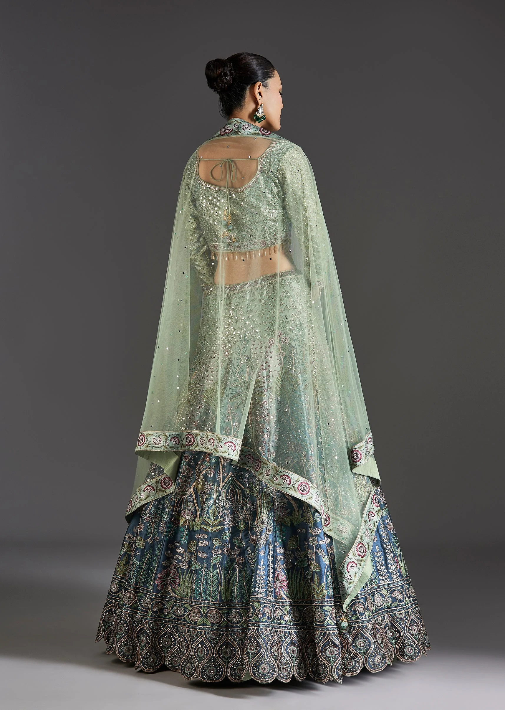 Green Ombre Lehenga With Gota Lace Finish