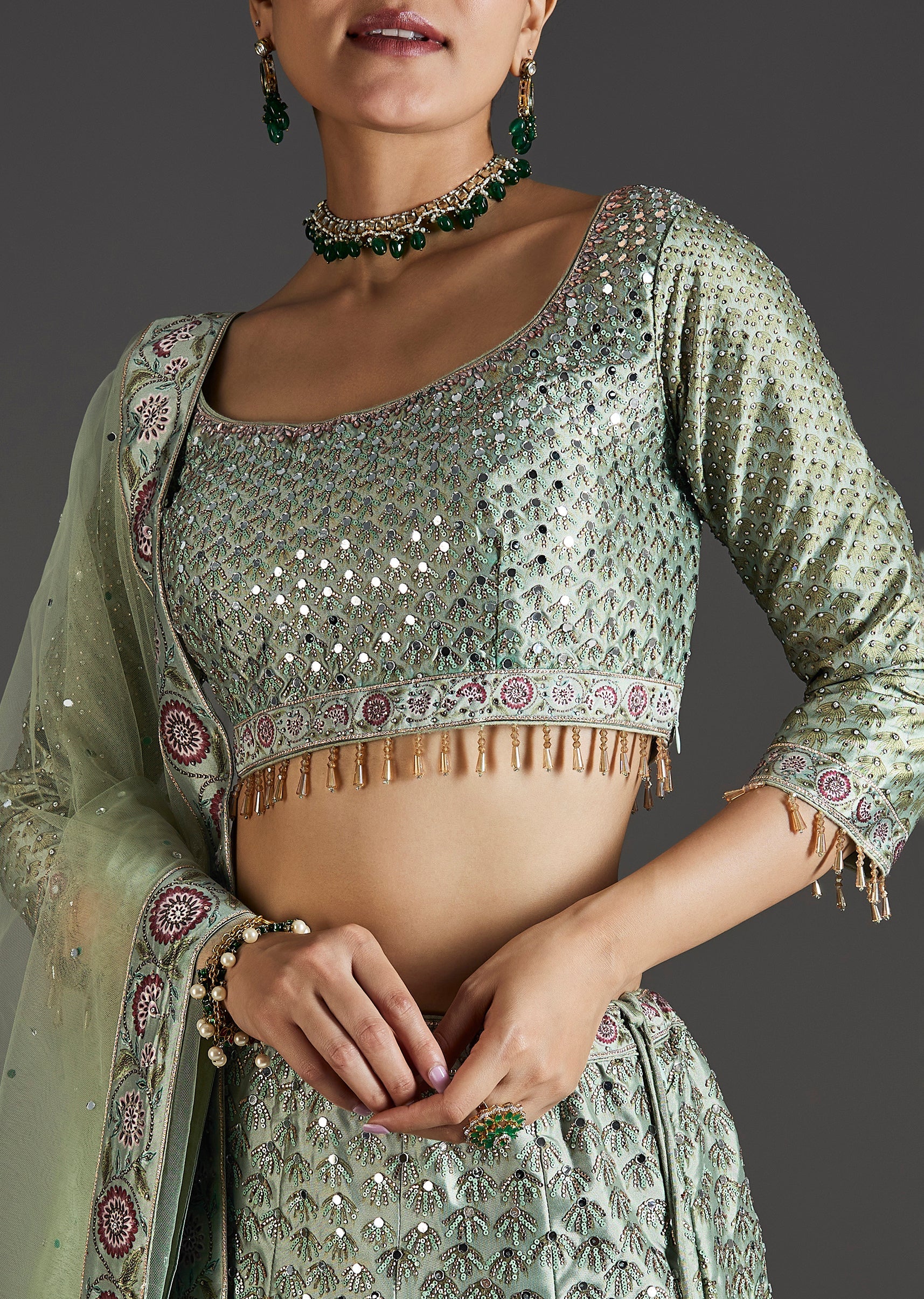 Green Ombre Lehenga With Gota Lace Finish