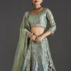 Green Ombre Lehenga With Gota Lace Finish