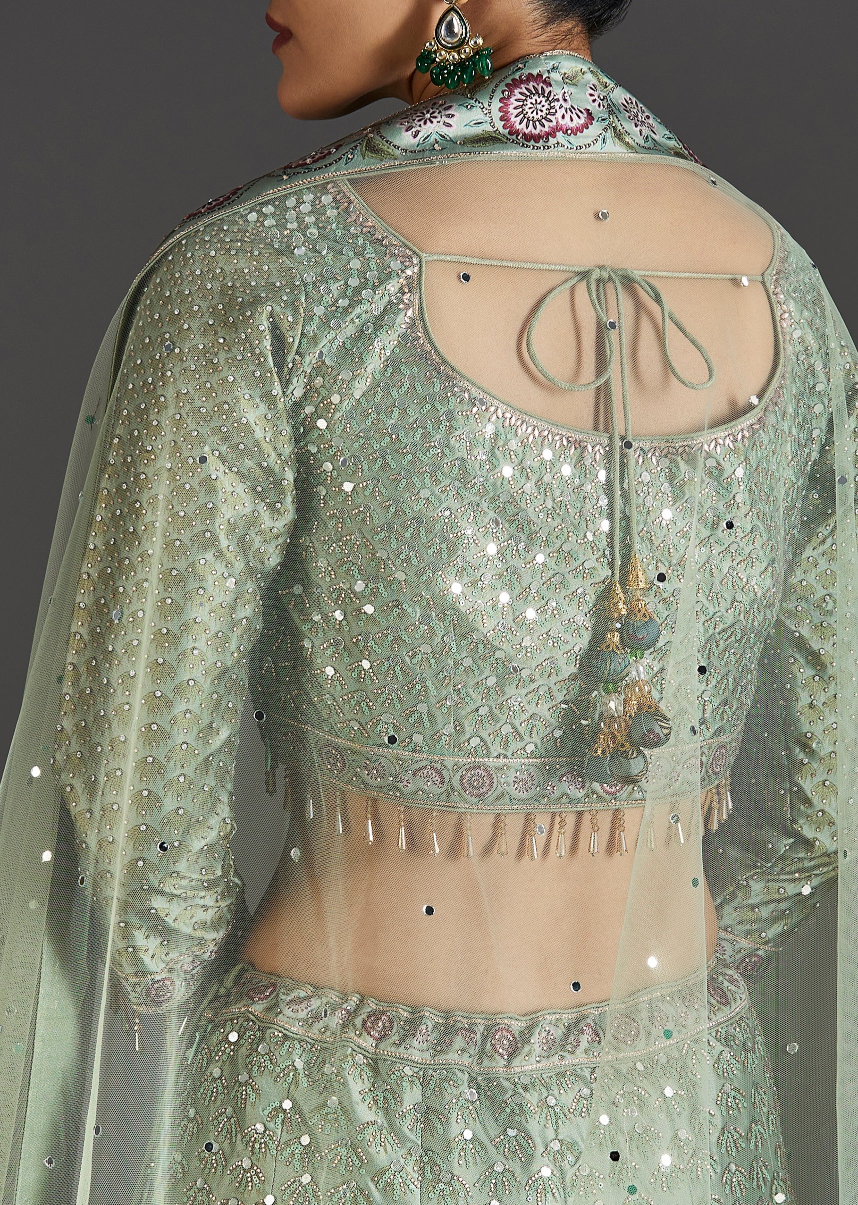 Green Ombre Lehenga With Gota Lace Finish
