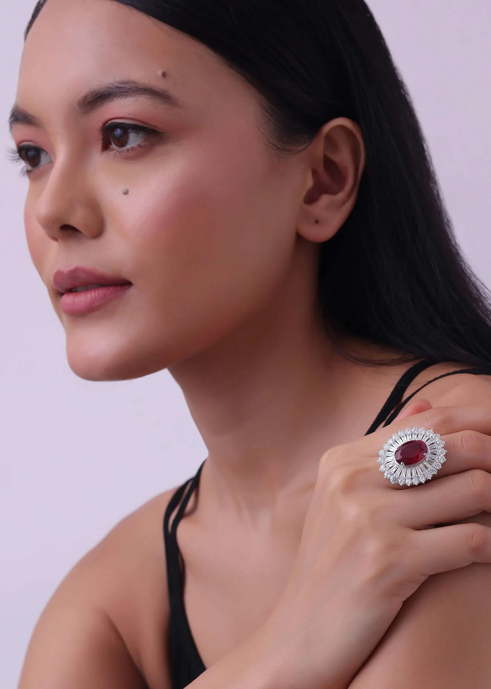 534-92.5-sterling-silver-ring-studded-with-lab-diamonds-and-a-round-garnet-red-stone-1.webp 92.5 Sterling Silver Ring Studded With Lab Diamonds And A Round Garnet Red Stone
