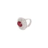 92.5 Sterling Silver Ring Studded With Lab Diamonds And A Round Garnet Red Stone