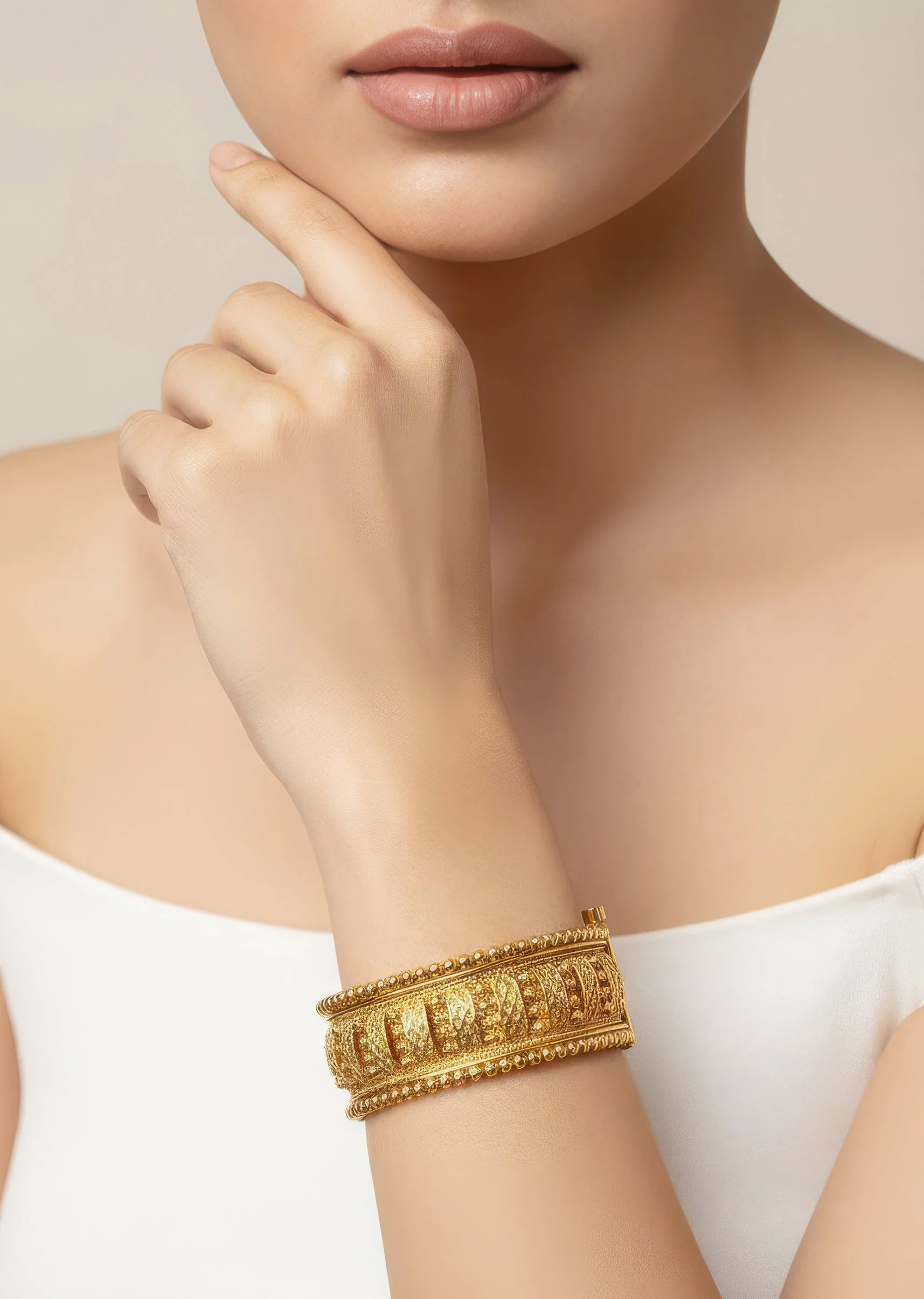 536-gold-toned-bangles-with-temple-style-motifs-1.webp Gold Toned Bangles With Temple Style Motifs