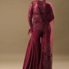 Deep Red Crepe Sharara And Blouse Set