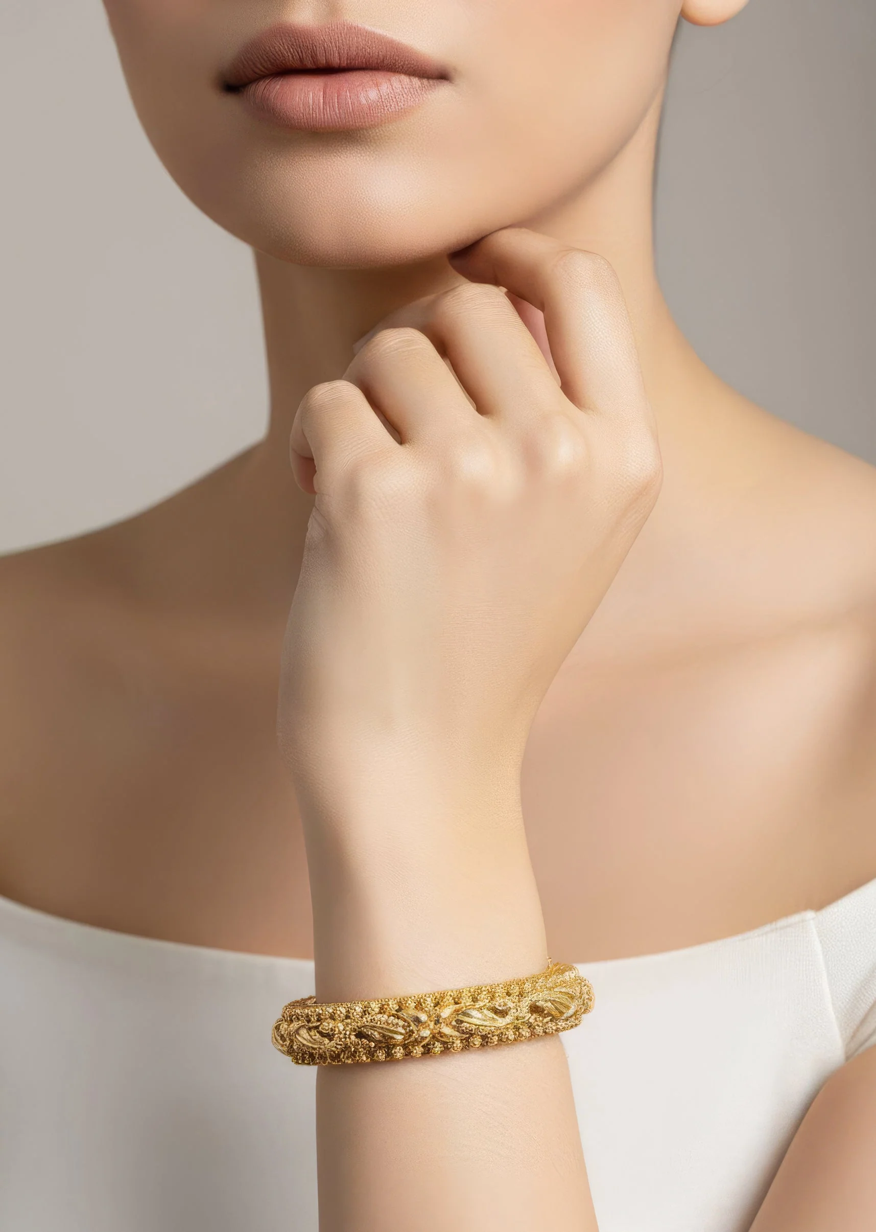 Gold Toned Bangles With Intricate Temple Motifs And Simulated Stones