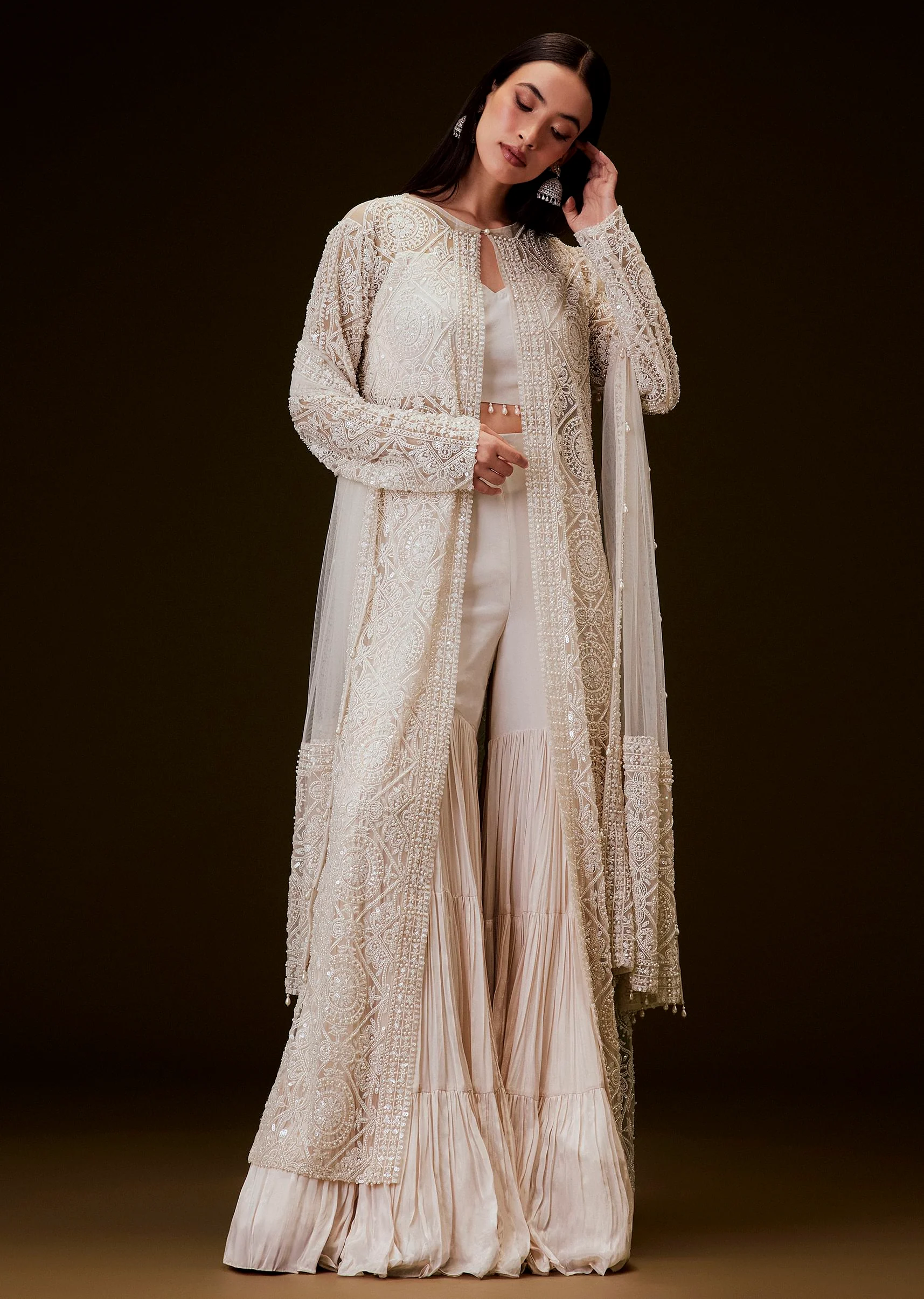 5386-peach-sharara-set-with-sequence-embroidered-long-jacket-4.webp Peach Sharara Set With Sequence Embroidered Long Jacket