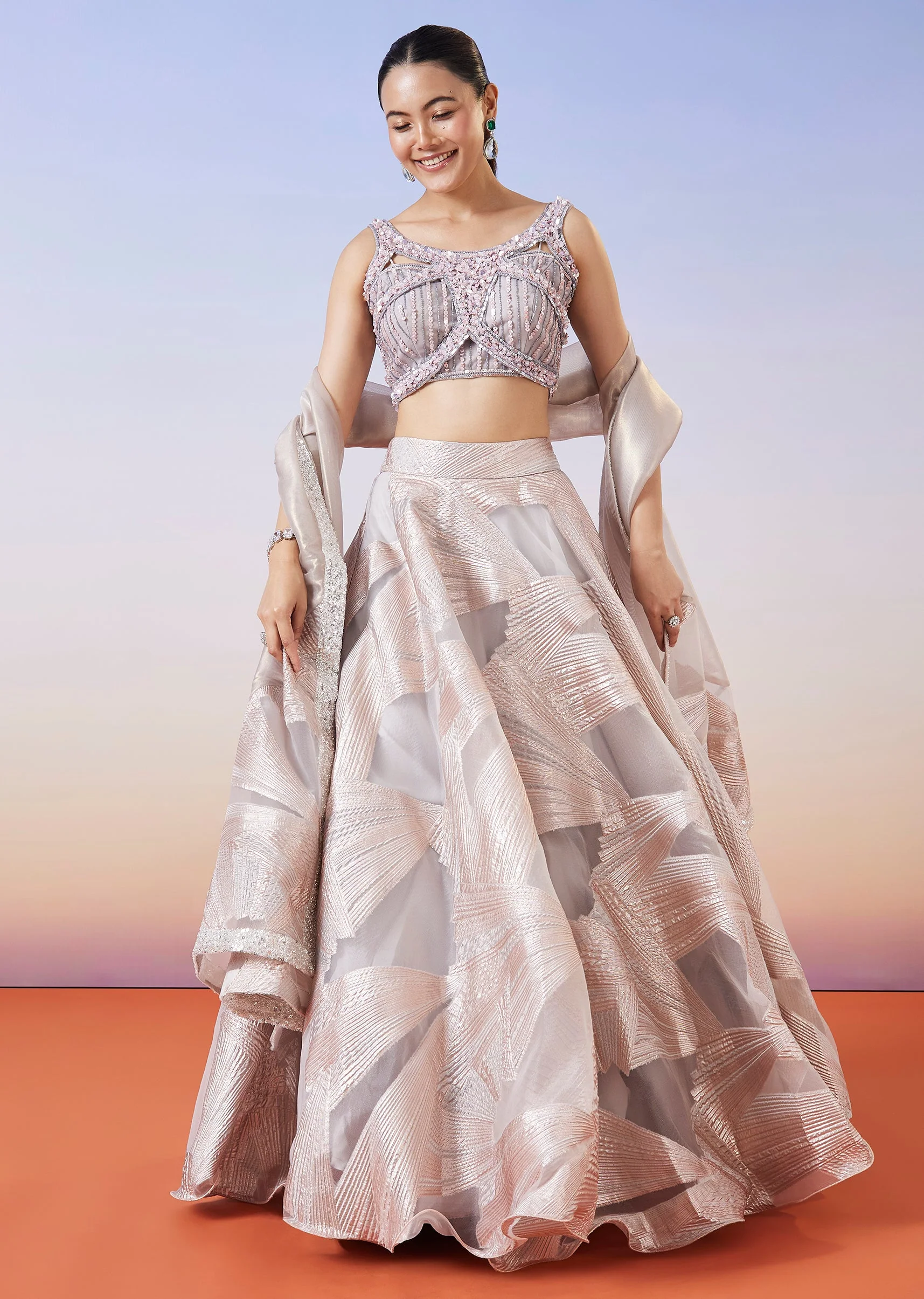 5401-rose-gold-jacquard-fusion-lehenga-with-dupatta-1.webp Rose Gold Jacquard Fusion Lehenga With Dupatta