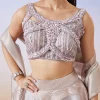 Rose Gold Jacquard Fusion Lehenga With Dupatta