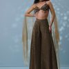 Dusty Brown Fancy Indowestern Palazzo And Bustier In Lycra Sequins With Choker