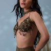 Dusty Brown Fancy Indowestern Palazzo And Bustier In Lycra Sequins With Choker