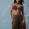 Dusty Brown Fancy Indowestern Palazzo And Bustier In Lycra Sequins With Choker