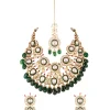 541-gold-finish-grand-kundan-choker-necklace-set-with-green-enamel-and-green-beads-2.webp Gold Finish Grand Kundan Choker Necklace Set With Green Enamel And Green Beads