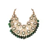 541-gold-finish-grand-kundan-choker-necklace-set-with-green-enamel-and-green-beads-3.webp Gold Finish Grand Kundan Choker Necklace Set With Green Enamel And Green Beads