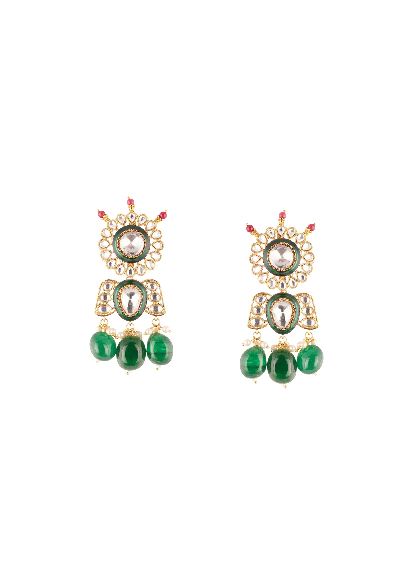 541-gold-finish-grand-kundan-choker-necklace-set-with-green-enamel-and-green-beads-4.webp Gold Finish Grand Kundan Choker Necklace Set With Green Enamel And Green Beads