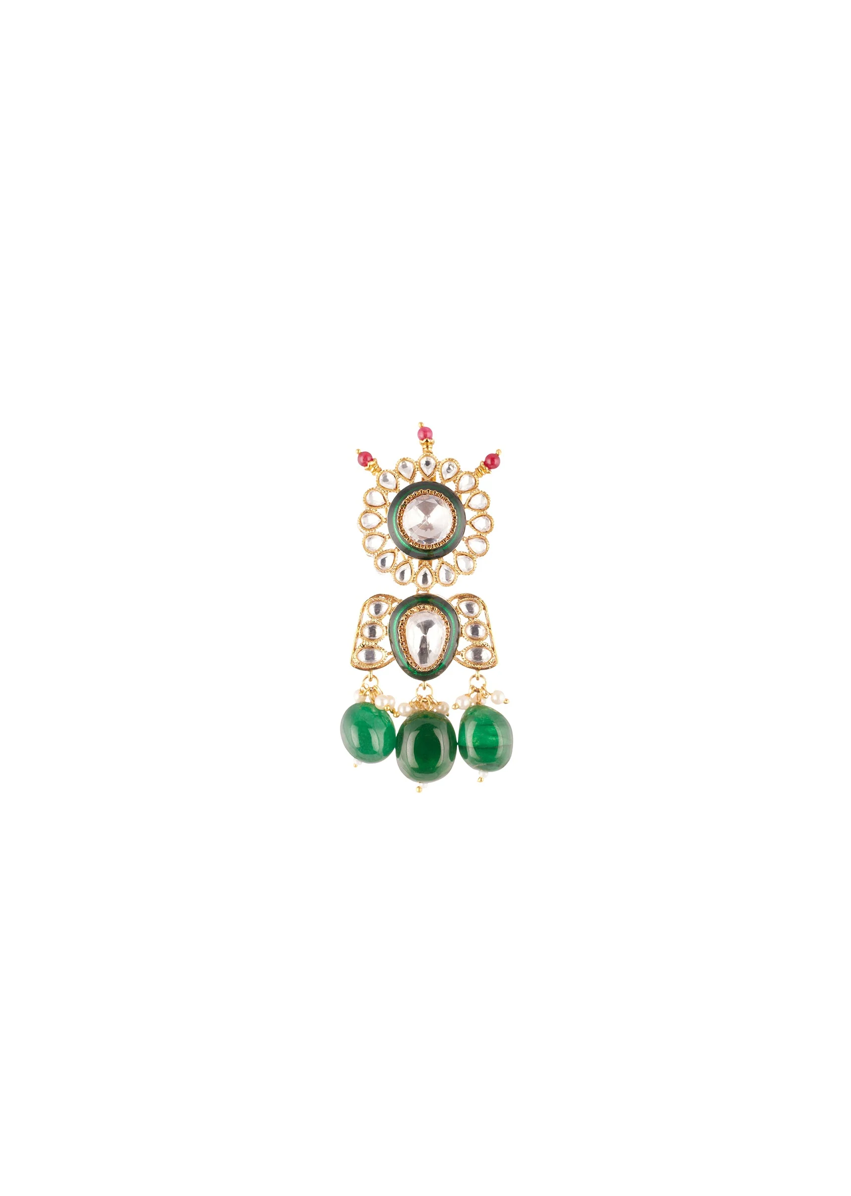 541-gold-finish-grand-kundan-choker-necklace-set-with-green-enamel-and-green-beads-5.webp Gold Finish Grand Kundan Choker Necklace Set With Green Enamel And Green Beads