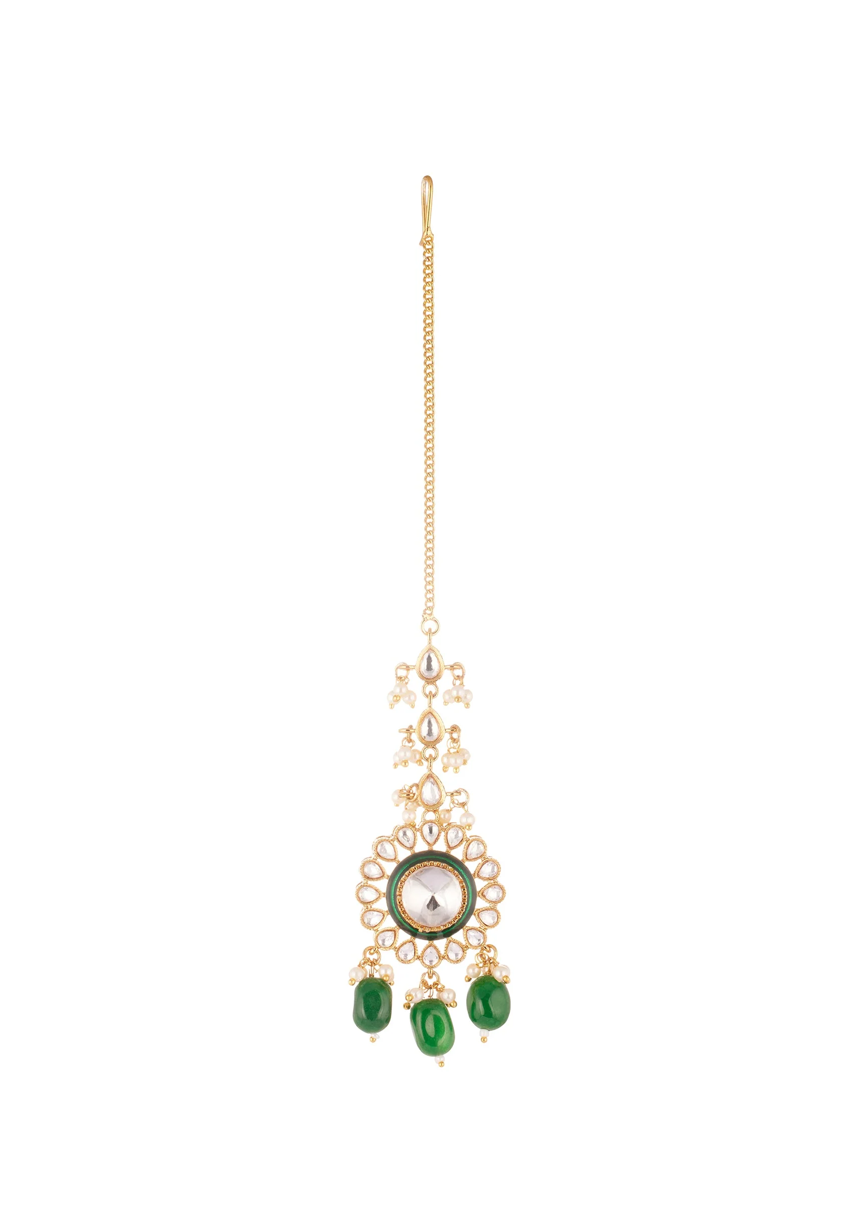 541-gold-finish-grand-kundan-choker-necklace-set-with-green-enamel-and-green-beads-6.webp Gold Finish Grand Kundan Choker Necklace Set With Green Enamel And Green Beads