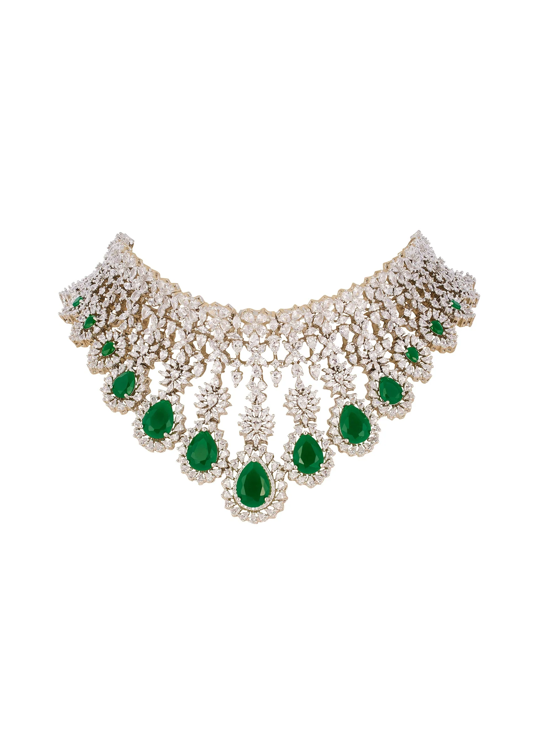 542-green-rhodium-plated-cz-diamond-necklace-set-with-anti-tarnish-finish-2.webp Green Rhodium Plated Cz Diamond Necklace Set with Anti Tarnish Finish
