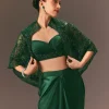 Bottle Green Net Hand Work Fusion Draped Skirt Set