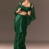 Bottle Green Net Hand Work Fusion Draped Skirt Set