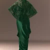 Bottle Green Net Hand Work Fusion Draped Skirt Set