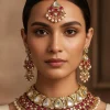 543-red-and-gold-finish-jewellery-set-in-polki-with-semi-precious-stones-and-drops-1.webp Red and Gold Finish Jewellery Set In Polki With Semi Precious Stones And Drops
