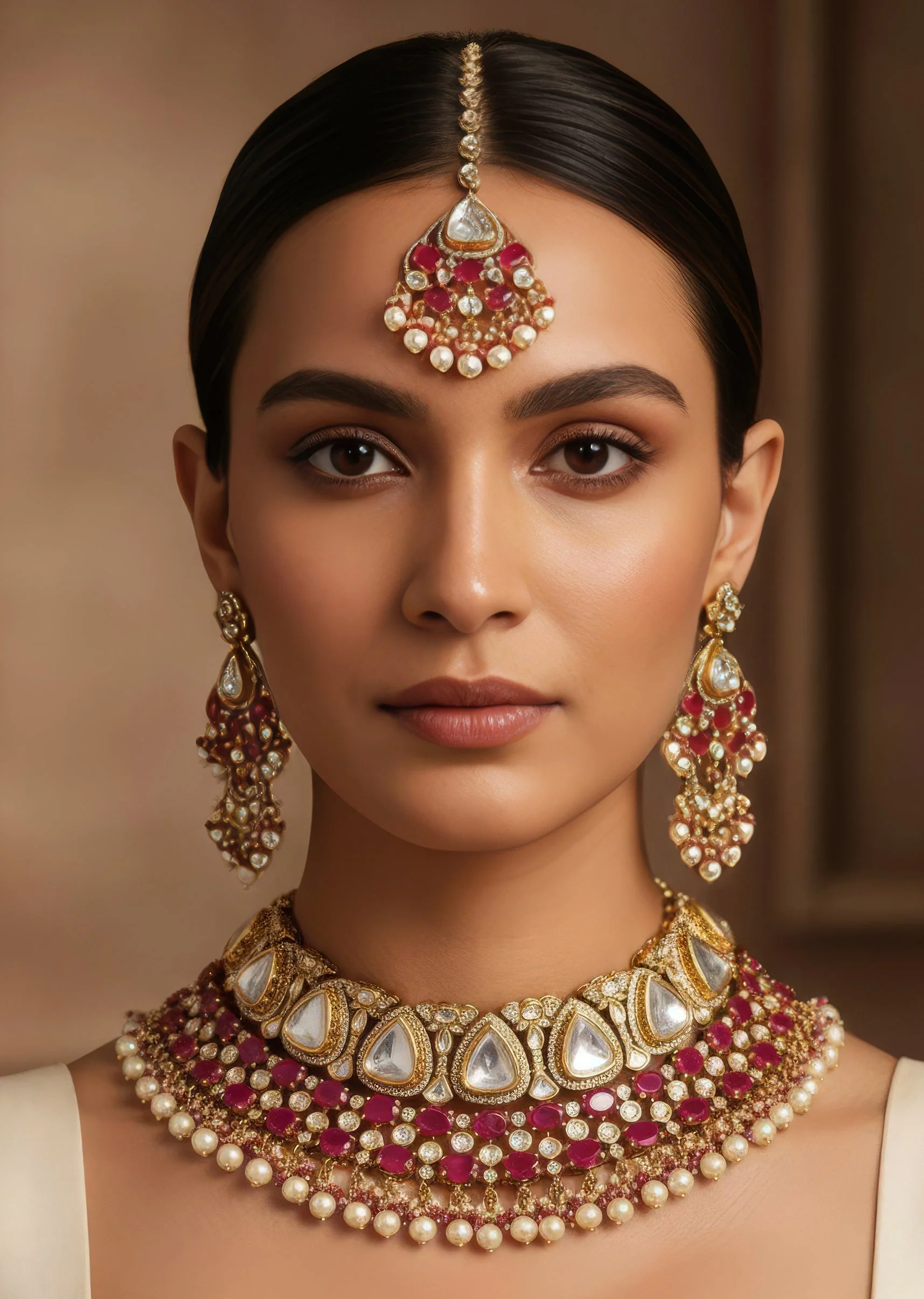 543-red-and-gold-finish-jewellery-set-in-polki-with-semi-precious-stones-and-drops-1.webp Red and Gold Finish Jewellery Set In Polki With Semi Precious Stones And Drops