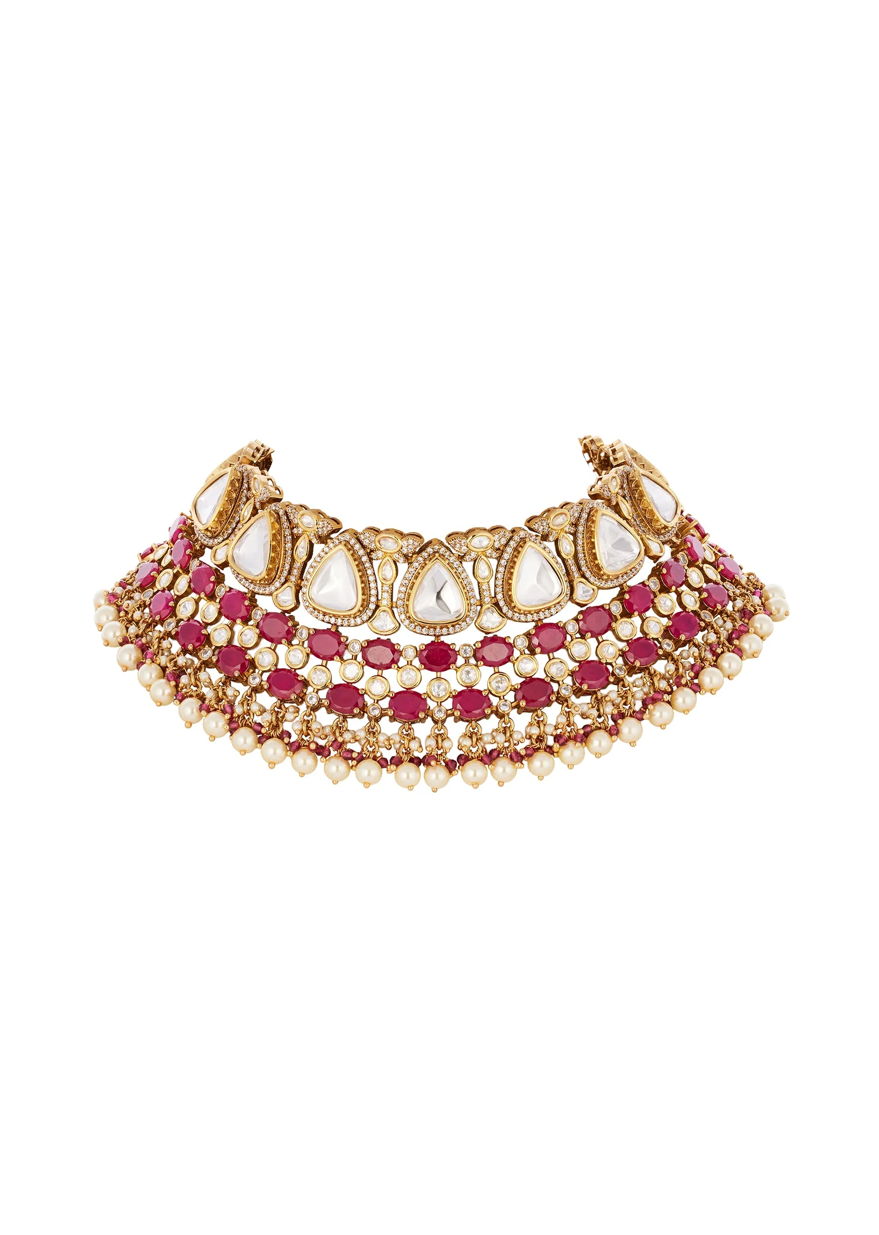 543-red-and-gold-finish-jewellery-set-in-polki-with-semi-precious-stones-and-drops-3.webp Red and Gold Finish Jewellery Set In Polki With Semi Precious Stones And Drops