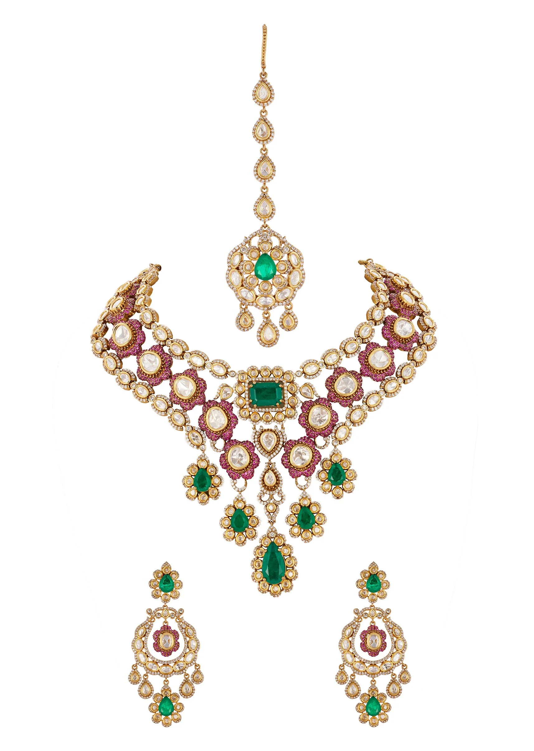 544-multi-red-jewellery-set-in-kundan-polki-2.webp Multi Red Jewellery Set In Kundan Polki