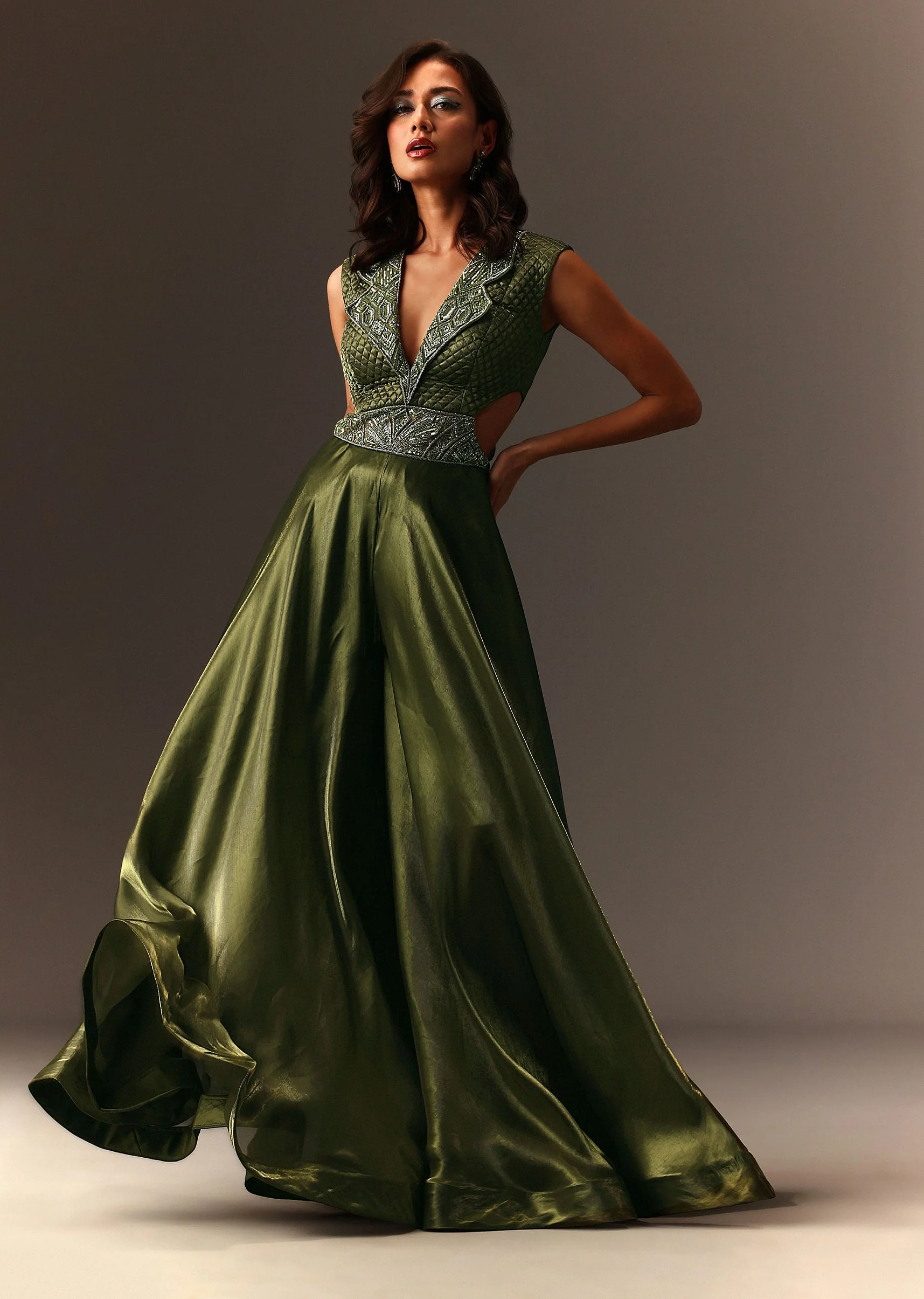 Mehendi Green Embroidered Jumpsuit