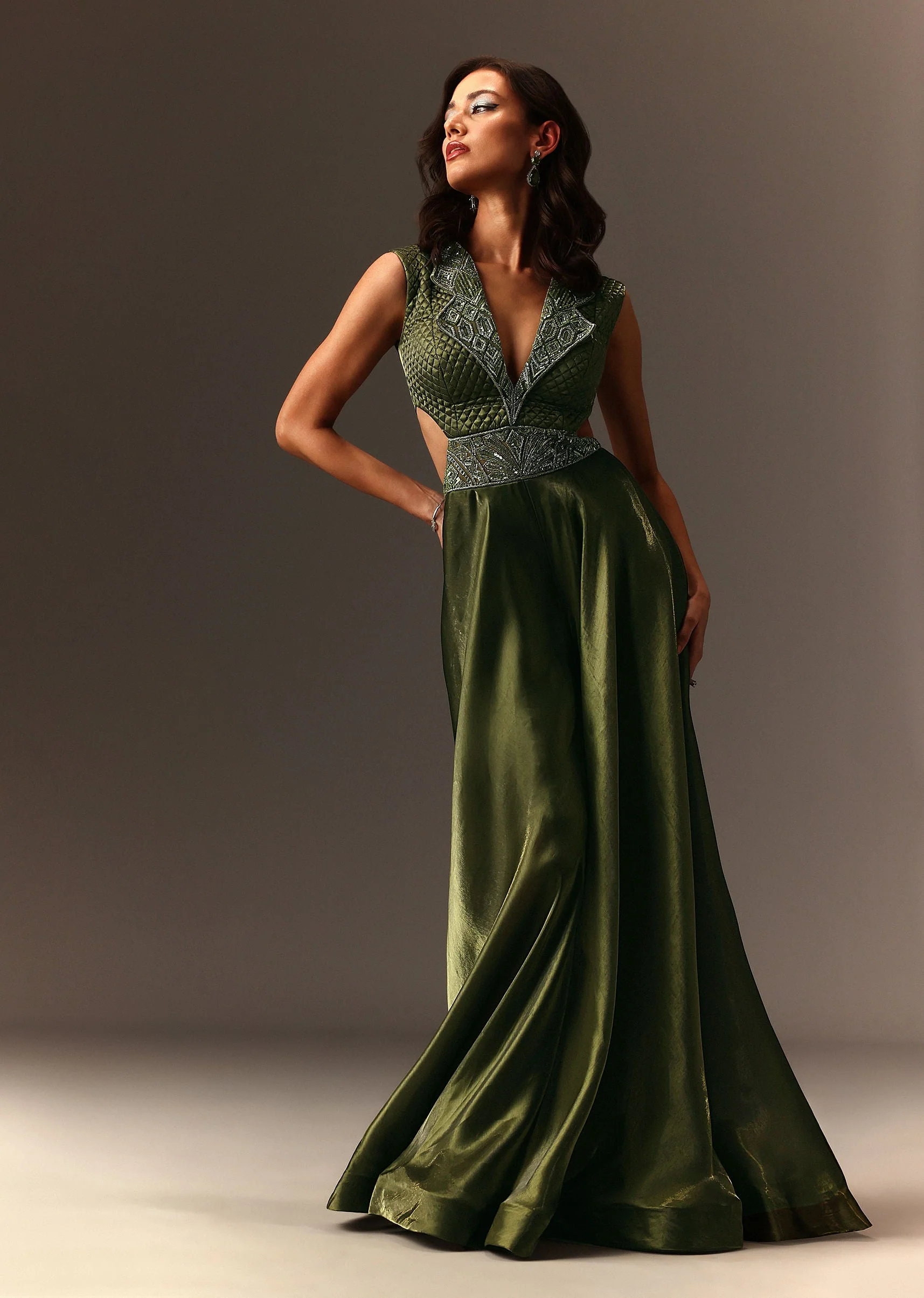 Mehendi Green Embroidered Jumpsuit