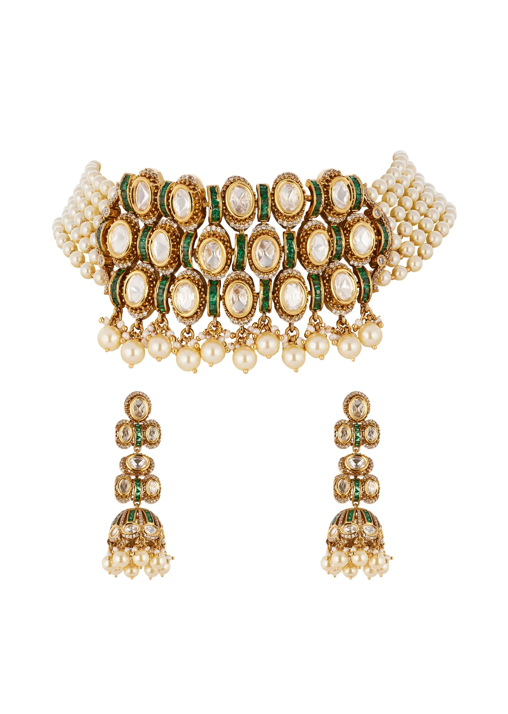 545-gold-finish-jewellery-set-in-polki-in-semi-precious-stones-2.webp Gold Finish Jewellery Set In Polki in Semi Precious Stones