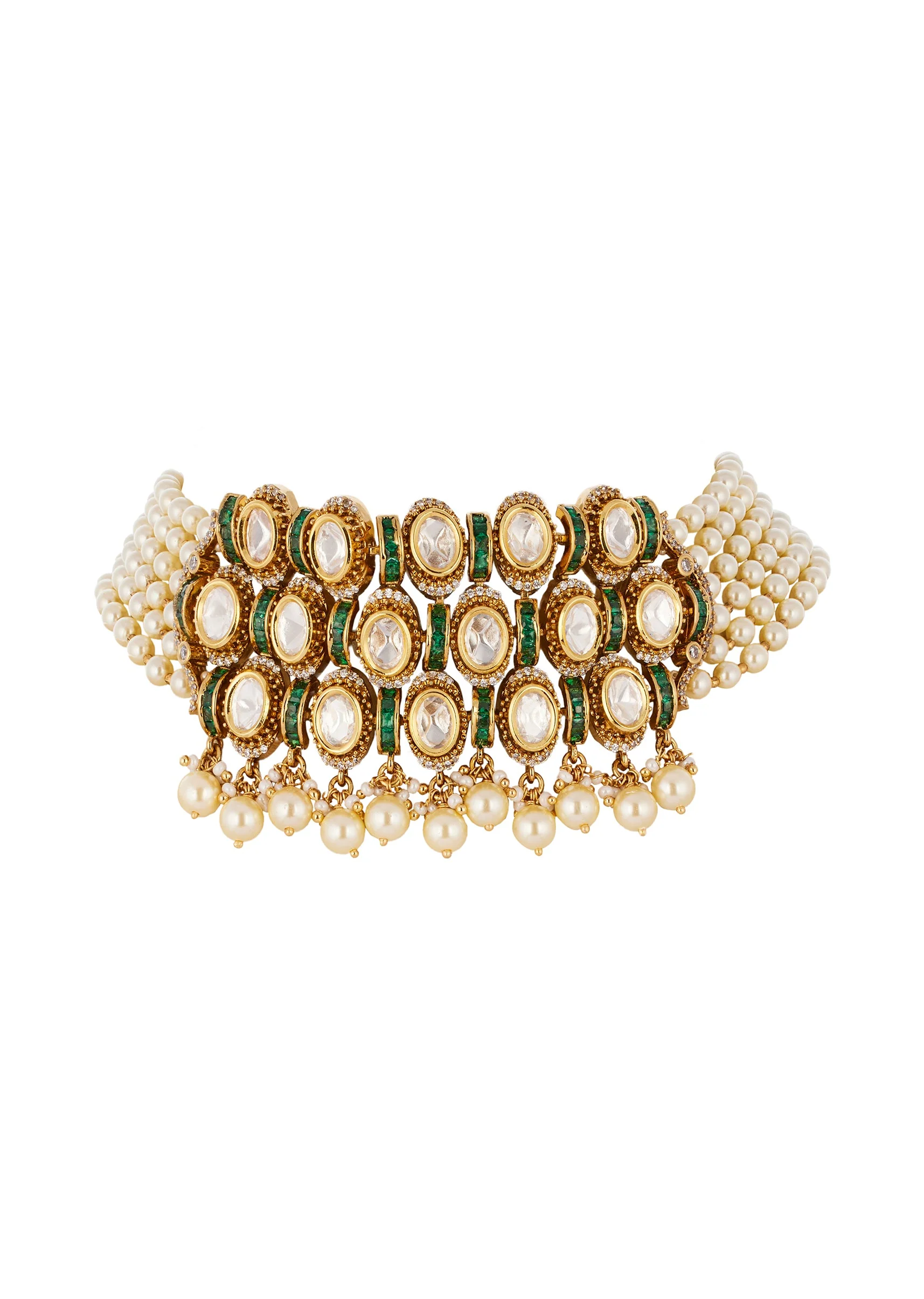 545-gold-finish-jewellery-set-in-polki-in-semi-precious-stones-3.webp Gold Finish Jewellery Set In Polki in Semi Precious Stones
