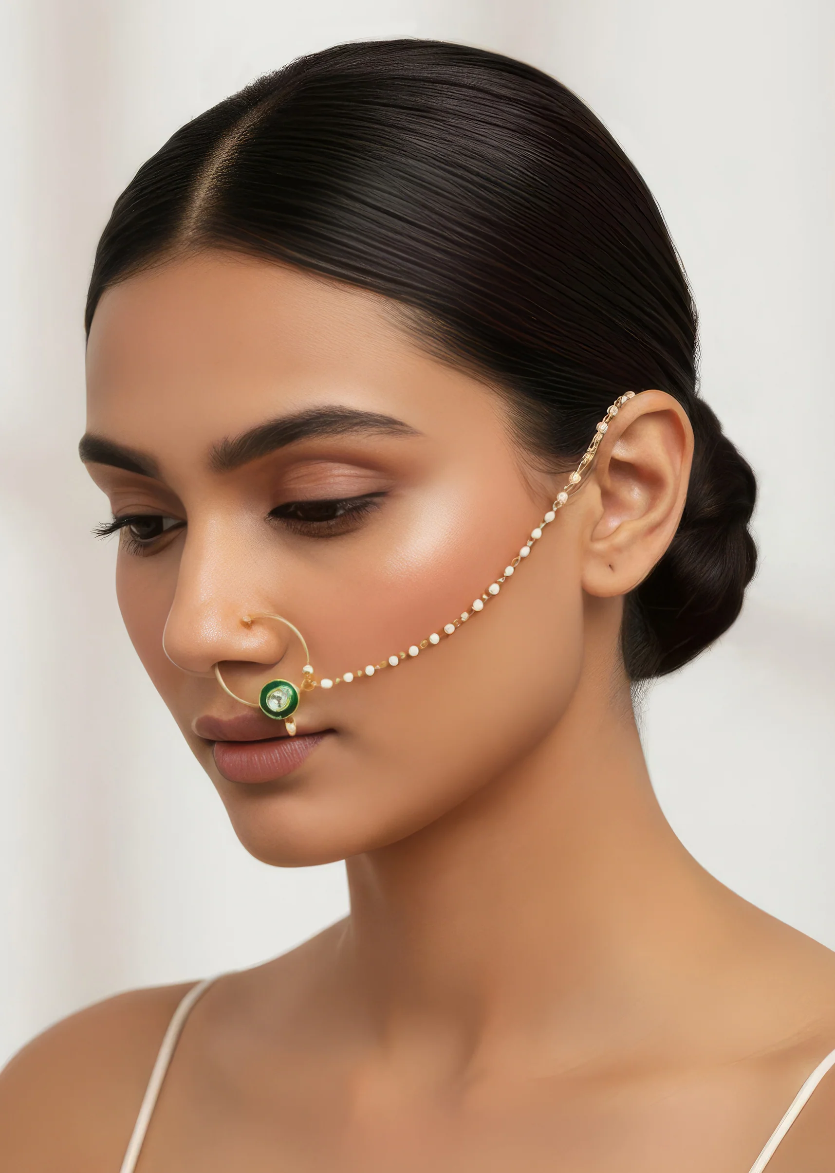 Green Gold Nose Ring With Sophisticated Detail