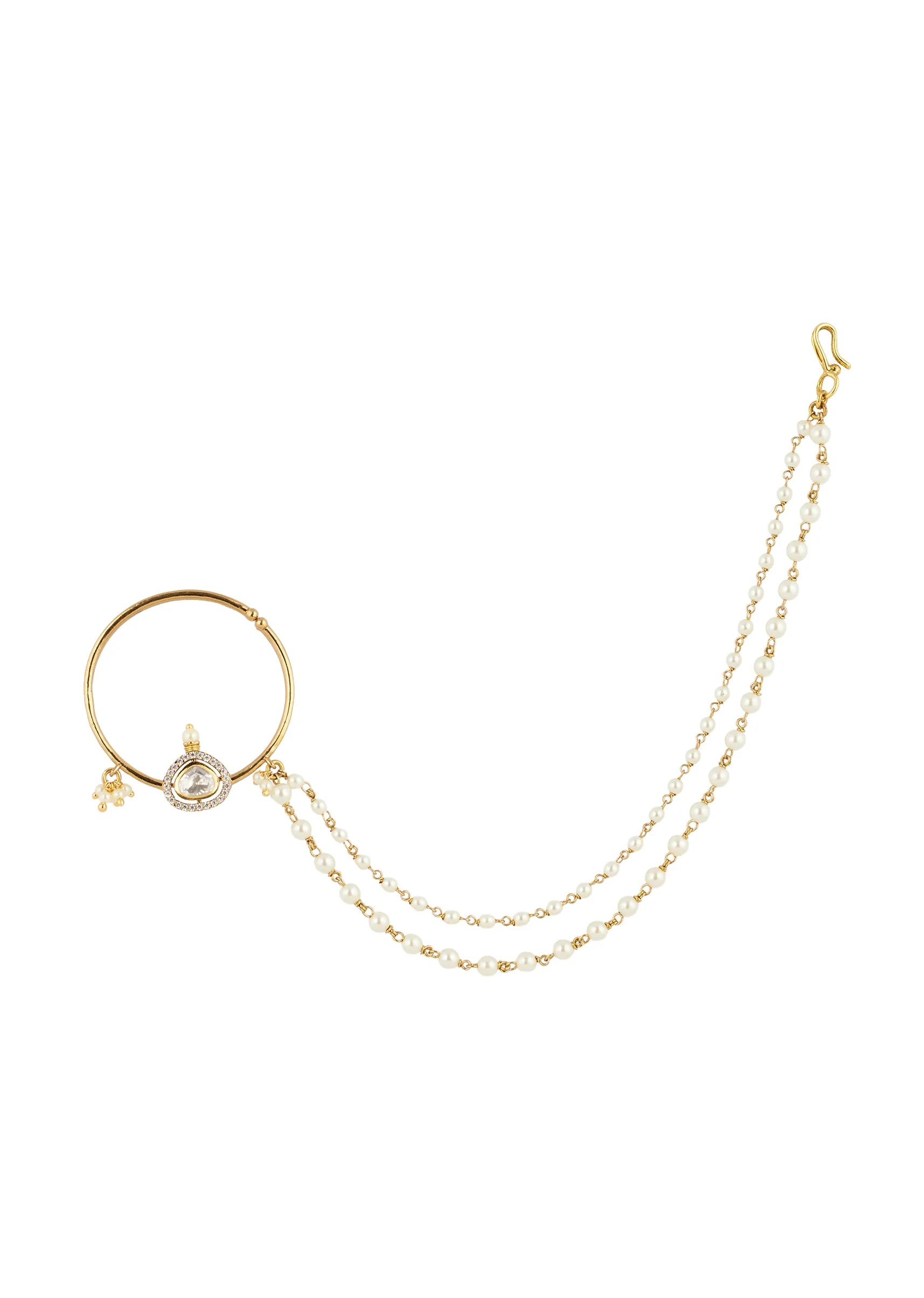 Gold White Nose Ring With Elegant Detail