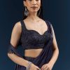 Blue Organza Ready Pleated Saree With Heavy Embroidery