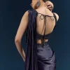 Blue Organza Ready Pleated Saree With Heavy Embroidery