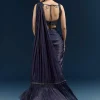 Blue Organza Ready Pleated Saree With Heavy Embroidery