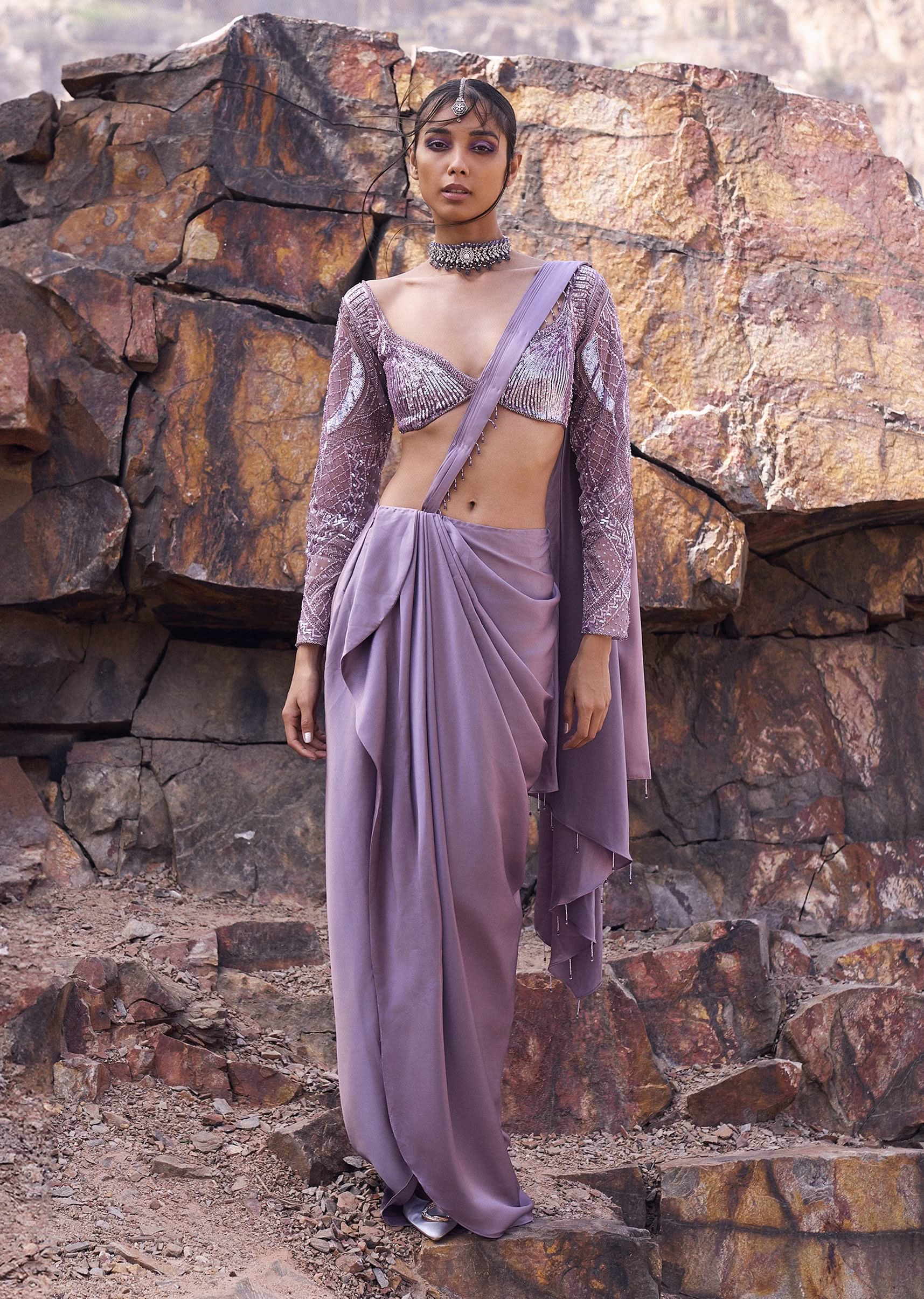 5485-lavender-draped-skirt-with-pleated-pallu-and-blouse-1.jpg Lavender Draped Skirt With Pleated Pallu And Blouse