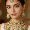 Mint Green And Gold Stone Necklace Set With Maangtikka
