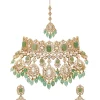Mint Green And Gold Stone Necklace Set With Maangtikka