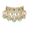 Mint Green And Gold Stone Necklace Set With Maangtikka