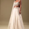 White Lehenga With Embroidered Blouse And Dupatta