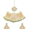 Green Stone And Bead Embellished Necklace Set With Maangtikka
