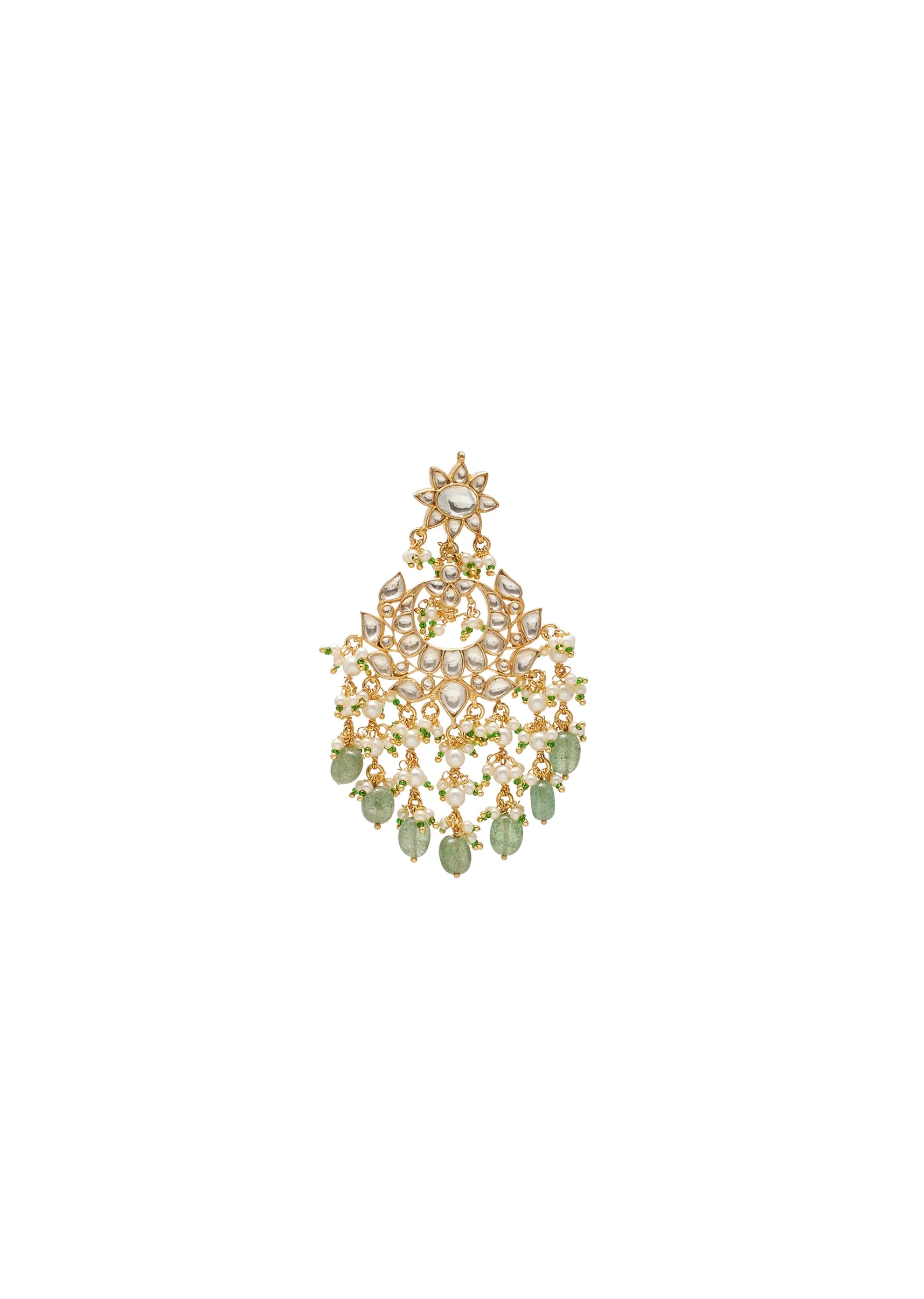 Green Stone And Bead Embellished Necklace Set With Maangtikka