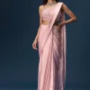 Pink Ready Pleated Saree With Embroidered Blouse