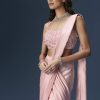 Pink Ready Pleated Saree With Embroidered Blouse